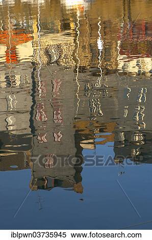 "Reflection of harbour buildings in the water, Honfleur, Normandy, France, Europe" View Large Photo Image Stock Photography - "Reflection of harbour buildings in the water, Honfleur, Normandy, France, Europe". Fotosearch