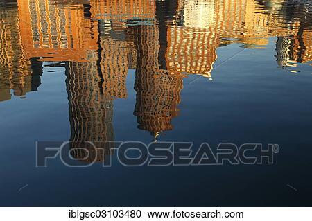 Stock Image - "Reflection, Waterfront, City of Boston, Massachusetts, New England, USA, Boston, Massachusetts, United States, North America". Fotosearch