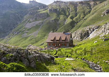 Stock Photograph - "Refuge de Vens mountain hut, Mercantour National Park, near Saint-Etienne-de-Tinee, Departement Alpes-Maritimes, Region Provence-Alpes-Cote dâ€™Azur, France, Europe". Fotosearch