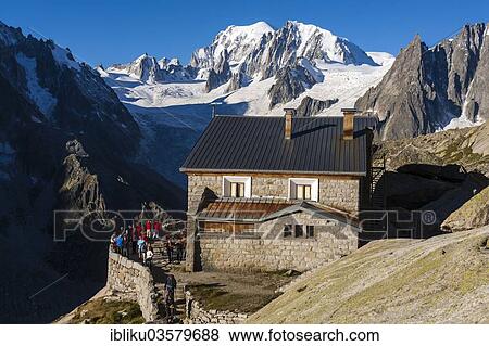 "Refuge du Couvercle, Mont Blanc at back, Mont Blanc massif, near Chamonix-Mont-Blanc, Haute-Savoie department, Rhone-Alpes region, France, Europe" View Large Photo Image Stock Photo - "Refuge du Couvercle, Mont Blanc at back, Mont Blanc massif, near Chamonix-Mont-Blanc, Haute-Savoie department, Rhone-Alpes region, France, Europe". Fotosearch