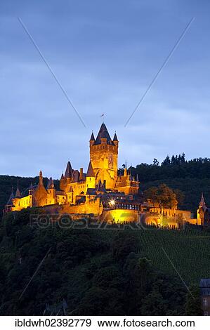 "Reichsburg castle at night, Cochem, Rhineland-Palatinate, Germany, Europe, PublicGround, Europe" View Large Photo Image Stock Photo - "Reichsburg castle at night, Cochem, Rhineland-Palatinate, Germany, Europe, PublicGround, Europe". Fotosearch