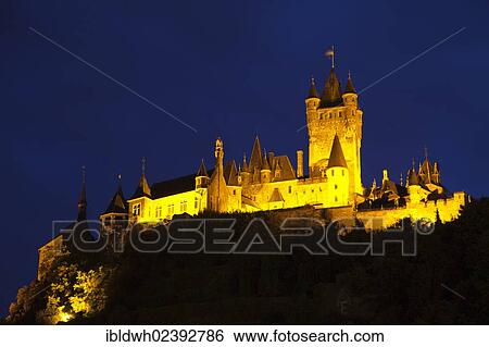 "Reichsburg castle at night, Cochem, Rhineland-Palatinate, Germany, Europe, PublicGround, Europe" View Large Photo Image Stock Photograph - "Reichsburg castle at night, Cochem, Rhineland-Palatinate, Germany, Europe, PublicGround, Europe". Fotosearch
