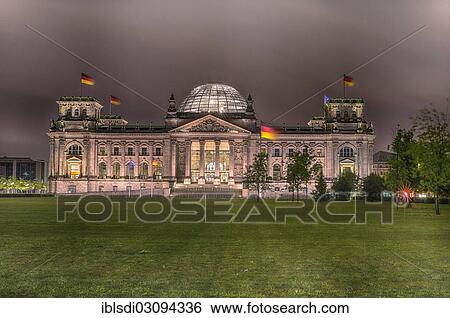 Stock Photograph - "Reichstag building, Berlin, night scene, Berlin, Berlin, Berlin, Germany, Europe". Fotosearch