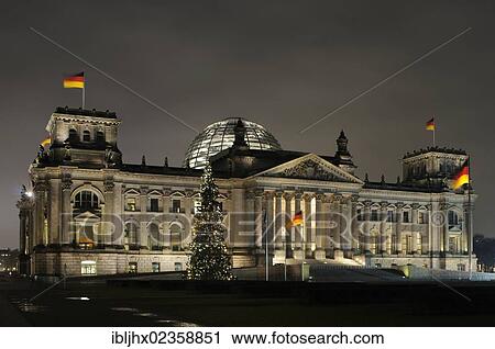 Stock Image - "Reichstag building with a Christmas tree, Berlin, Germany, Europe". Fotosearch