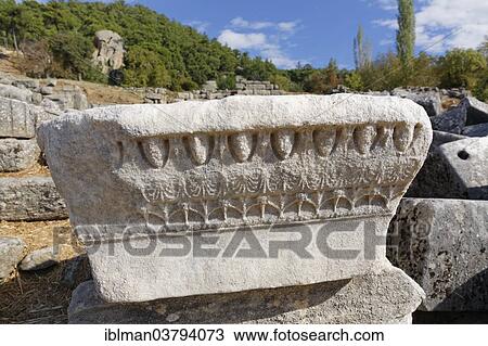 Stock Image - "Relief, antique sanctuary of Labranda or Labraunda near Milas, Mugla Province, Caria, Aegean, Turkey, Asia". Fotosearch