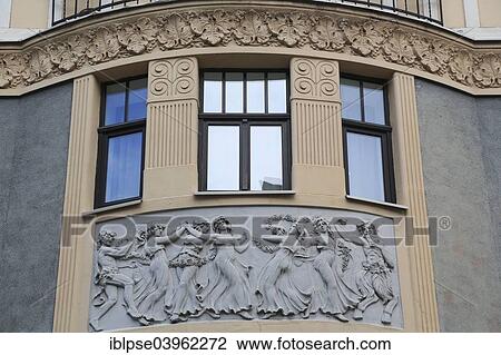 "Relief, girls with garlands, Art Nouveau facade of the house Vilandes iela 10, architect Konstantins Peksens, Riga, Latvia, Europe" View Large Photo Image Stock Image - "Relief, girls with garlands, Art Nouveau facade of the house Vilandes iela 10, architect Konstantins Peksens, Riga, Latvia, Europe". Fotosearch