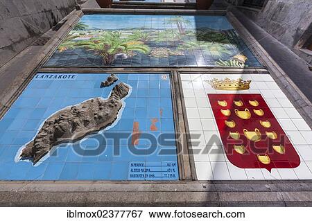 Stock Photo - "Relief of the individual islands of the Canaries, here: Lanzarote, Plaza de San Roque, Firgas, Gran Canaria, Canary Islands, Spain, Europe, PublicGround, Europe". Fotosearch