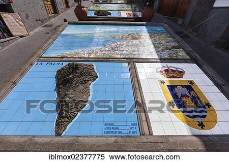 Stock Photography - "Relief of the individual islands of the Canaries, here: La Palma, Plaza de San Roque, Firgas, Gran Canaria, Canary Islands, Spain, Europe, PublicGround, Europe". Fotosearch