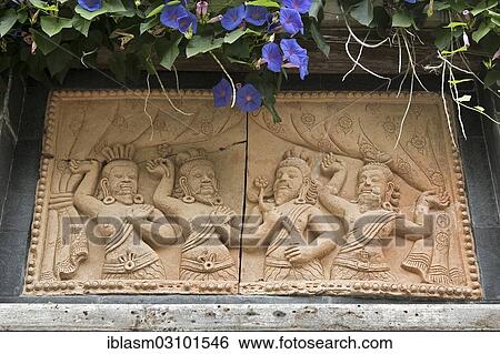 Stock Photograph - "Relief plate with Asian dancers, Chiang Mai, Chiang Mai Province, Thailand, Asia". Fotosearch