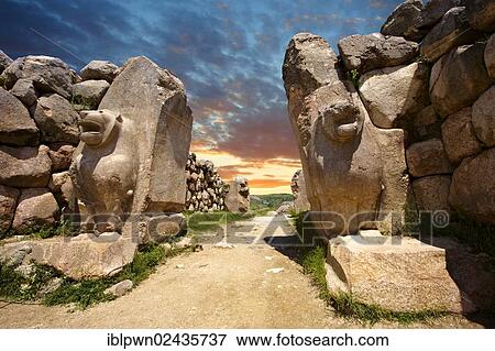 Stock Photo - "Relief sculpture on the Lion gate to the Hittite capital Hattusa, UNESCO World Heritage, Turkey, Asia". Fotosearch