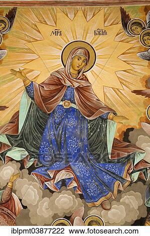 "Religious fresco on the outside of the Nativity Church at the Rila Monastery, Rila, Bulgaria, Europe" View Large Photo Image Stock Image - "Religious fresco on the outside of the Nativity Church at the Rila Monastery, Rila, Bulgaria, Europe". Fotosearch