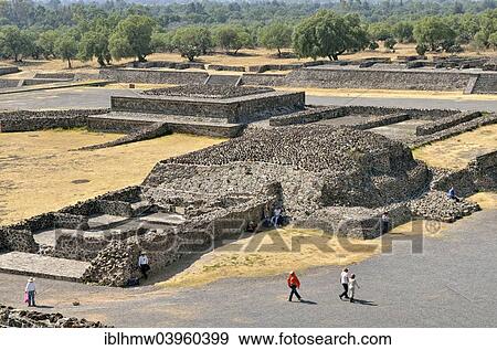 Stock Photo - "Remains of a place of sacrifice and of outbuildings at the Pyramid del Sol or Pyramid of the Sun, UNESCO World Heritage Site Archaeological Site of Teotihuacan, Mexico, Mexico, North America". Fotosearch