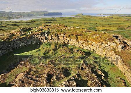 Stock Photography - "Remains of an Iron Age tower, a broch at Loch Bracadale, Ross, Skye and Lochaber, Isle of Skye, Scotland, United Kingdom, Europe". Fotosearch