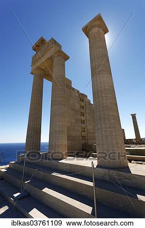 Stock Photo - "Remains of columns, Temple of Athena, Acropolis of Lindos, Rhodes island, Dodecanese, Greece, Europe". Fotosearch