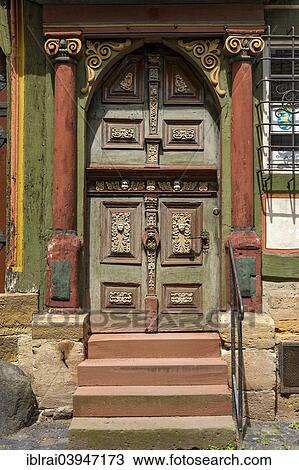 Renaissance Door With Painted Wood Carvings Half Timbered House