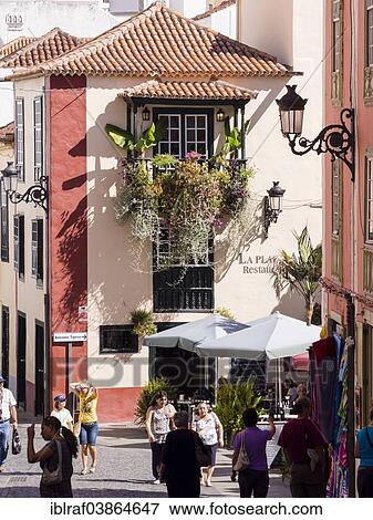 Stock Photo - "Renowned restaurant La Placeta in the shopping street of Calle Perez de Brito, Santa Cruz, La Palma, Canary Islands, Spain, Europe". Fotosearch