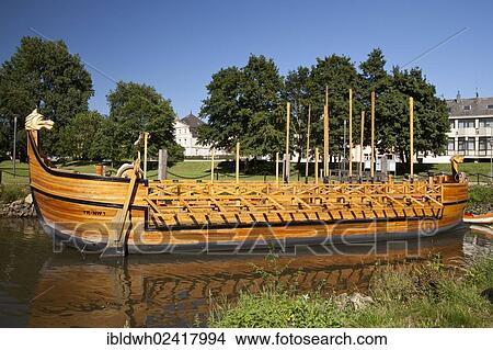 Replica of a Roman wine boat, Stella Noviomagi or Star of Neumagen, Neumagen-Dhron, Moselle, Rhineland-Palatinate, Germany, Europe, PublicGround, Europe View Large Photo Image Picture - Replica of a Roman wine boat, Stella Noviomagi or Star of Neumagen, Neumagen-Dhron, Moselle, Rhineland-Palatinate, Germany, Europe, PublicGround, Europe. Fotosearch