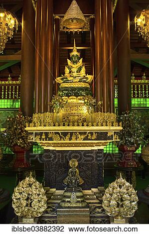 Stock Image - "Replica of the Emerald Buddha of Bangkok in the temple precinct of Wat Phra Kaeo, Wat Phra Kaew, Chiang Rai, Chiang Rai province, Northern Thailand, Thailand, Asia". Fotosearch