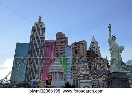 Stock Photo - "Replicas of the Statue of Liberty, Empire State Building, Chrysler Building, New York New York Hotel and Casino, Las Vegas, Nevada, United States of America, USA, PublicGround". Fotosearch