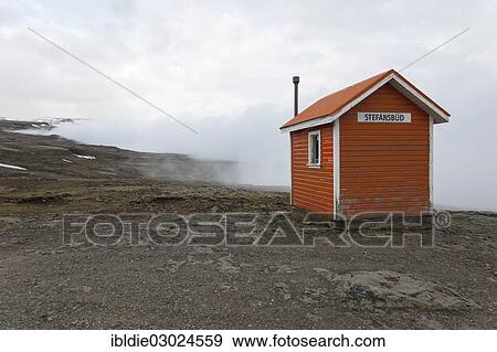 Stock Photo - "Rescue hut or shelter on a pass at the N 1 road, Austurland, Iceland, Europe". Fotosearch