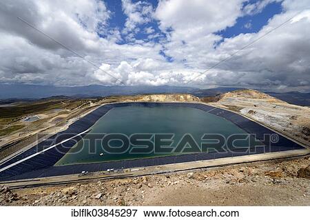 Stock Photo - "Reservoir for acidic, polluting effluents generated by the mine, Yanacocha Gold Mine, Cajamarca, Cajamarca region, Peru, South America". Fotosearch