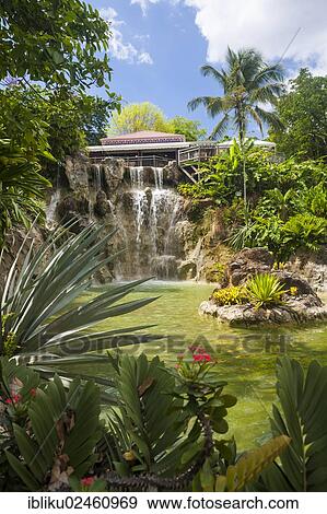 "Restaurant above a waterfall, Botanical Garden of Deshaies, Guadeloupe, Lesser Antilles, Caribbean, North America" View Large Photo Image Stock Photo - "Restaurant above a waterfall, Botanical Garden of Deshaies, Guadeloupe, Lesser Antilles, Caribbean, North America". Fotosearch