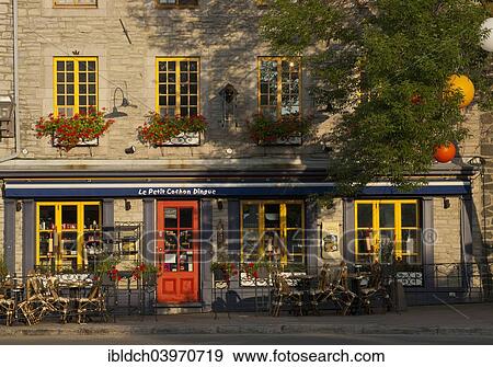 "Restaurant cafe in lower town, Rue du petit Champlain, Quebec, Canada, North America" View Large Photo Image Stock Photo - "Restaurant cafe in lower town, Rue du petit Champlain, Quebec, Canada, North America". Fotosearch