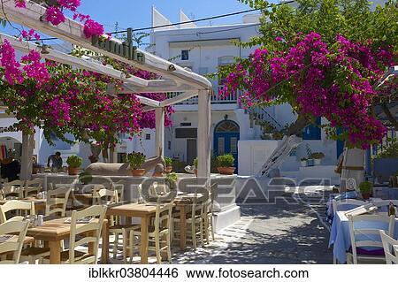 Stock Photograph - "Restaurant in Mykonos Town, Mykonos, Cyclades, Greece, Europe". Fotosearch
