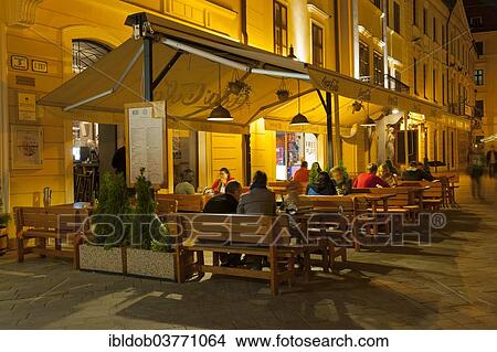 Picture - "Restaurant in the evening, Bratislava, Slovakia, Europe". Fotosearch