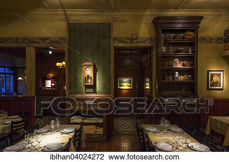 Stock Image - "Restaurant in the Hotel Lacar, San Martin de los Andes, Neuquen Province, Argentina, South America". Fotosearch