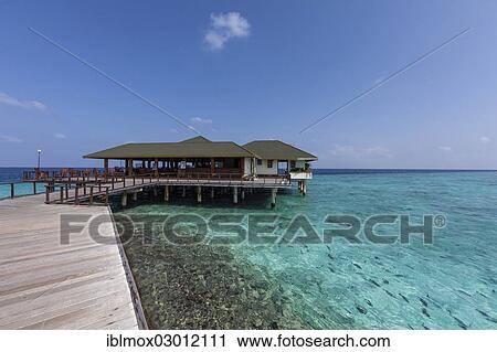 Stock Image - "Restaurant on Paradise Island, Indian Ocean, Lankanfinolhu, North Male Atoll, Maldives, Asia". Fotosearch