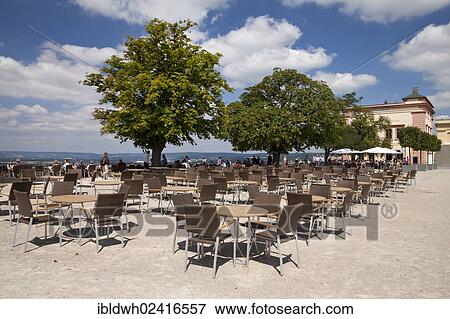 Stock Photo - Restaurant on the viewing platform of Ehrenbreitstein Castle, Koblenz, Rhineland-Palatinate, Germany, Europe. Fotosearch