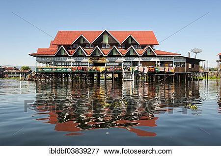 "Restaurant on the water, floating village, Inle Lake, Shan State, Myanmar, Asia" View Large Photo Image Stock Photo - "Restaurant on the water, floating village, Inle Lake, Shan State, Myanmar, Asia". Fotosearch