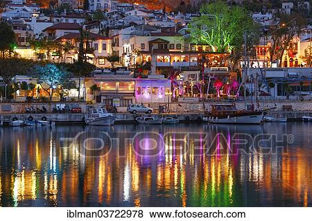 Stock Photo - "Restaurants alongside the harbour, Kalkan, Lycia, Province of Antalya, Turkey, Asia". Fotosearch