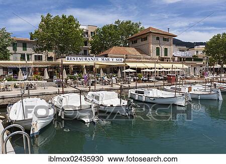 "Restaurants on the promenade of Port de Soller, Soller, northwest coast of Mallorca, Balearic Islands, Mediterranean Sea, Spain, Europe" View Large Photo Image Stock Image - "Restaurants on the promenade of Port de Soller, Soller, northwest coast of Mallorca, Balearic Islands, Mediterranean Sea, Spain, Europe". Fotosearch