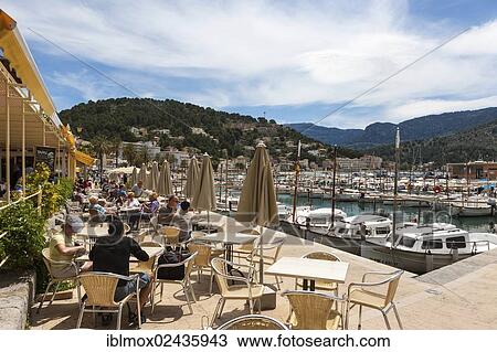 "Restaurants on the promenade of Port de Soller, Soller, northwest coast of Mallorca, Balearic Islands, Mediterranean Sea, Spain, Europe" View Large Photo Image Stock Image - "Restaurants on the promenade of Port de Soller, Soller, northwest coast of Mallorca, Balearic Islands, Mediterranean Sea, Spain, Europe". Fotosearch