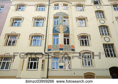 "Restored Art Nouveau facade of a residential building, Nuremberg, Middle Franconia, Bavaria, Germany, Europe" View Large Photo Image Stock Photograph - "Restored Art Nouveau facade of a residential building, Nuremberg, Middle Franconia, Bavaria, Germany, Europe". Fotosearch