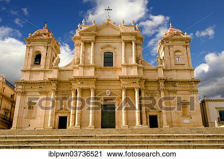 Stock Image - "Restored Baroque Cathedral of San Nicolo, Noto, Ragusa Province, Sicily, Italy, Europe". Fotosearch