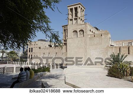 Stock Photo - Restored wind tower houses, old Bastakiya district, Bur Dubai, United Arab Emirates, Middle East, Asia. Fotosearch