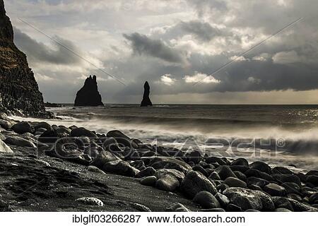 "Reynisdrangar, black basalt sea stacks, Black Beach, Reynisdrangar, Vik i Myrdal, Southern Region, Iceland, Europe" View Large Photo Image Stock Photo - "Reynisdrangar, black basalt sea stacks, Black Beach, Reynisdrangar, Vik i Myrdal, Southern Region, Iceland, Europe". Fotosearch