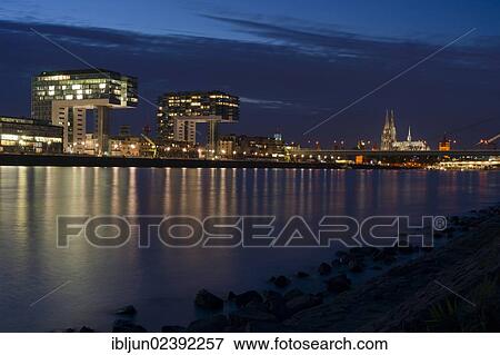 "Rheinauhafen, Rheinau harbour, with the Kranhaus buildings by architect Alfons Linster and Bothe, Richter, Teherani Architects, Deutz bridge and Cologne Cathedral, across the Rhine from Cologne-Deutz, Cologne, North Rhine-Westphalia, Germany, Europe" View Large Photo Image Stock Photo - "Rheinauhafen, Rheinau harbour, with the Kranhaus buildings by architect Alfons Linster and Bothe, Richter, Teherani Architects, Deutz bridge and Cologne Cathedral, across the Rhine from Cologne-Deutz, Cologne, North Rhine-Westphalia, Germany, Europe". Fotosearch