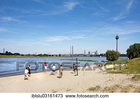 Stock Image - "Rhine beach, Dusseldorf, Rhineland, North Rhine-Westphalia, Germany, Europe". Fotosearch