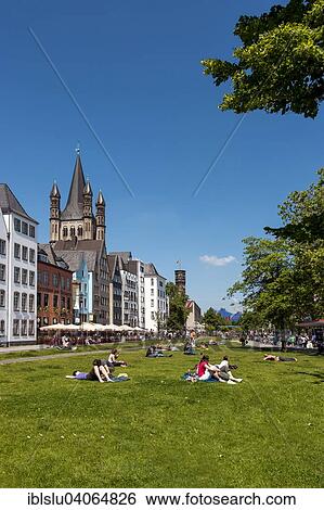 "Rhine Promenade, meadow on the Rhine and Great St. Martin Church, historic centre, Cologne, North Rhine-Westphalia, Germany, Europe" View Large Photo Image Stock Photograph - "Rhine Promenade, meadow on the Rhine and Great St. Martin Church, historic centre, Cologne, North Rhine-Westphalia, Germany, Europe". Fotosearch