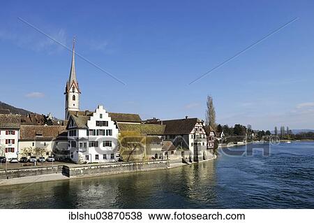 "Rhine with the Monastery of St. George with church, Stein am Rhein, Canton of Schaffhausen, Switzerland, Europe" View Large Photo Image Stock Photo - "Rhine with the Monastery of St. George with church, Stein am Rhein, Canton of Schaffhausen, Switzerland, Europe". Fotosearch