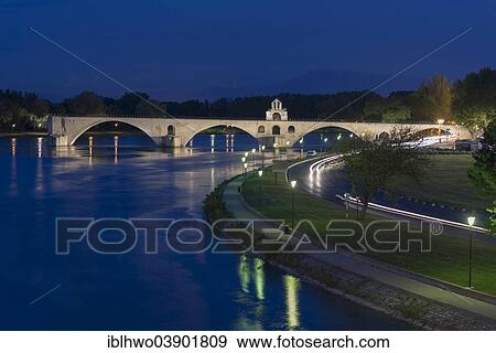 Stock Photo - "Rhone with the Pont Saint-Benezet bridge, also known as Pont d'Avignon, Avignon, Provence-Alpes-Cote d'Azur, France, Europe". Fotosearch