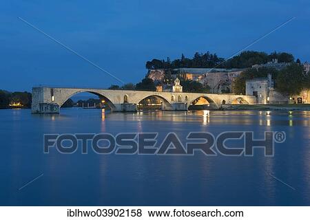 "Rhone with the Pont Saint-Benezet bridge, also known as Pont d'Avignon, Rocher des Doms rock at the back, at night, Avignon, Provence-Alpes-Cote d'Azur, France, Europe" View Large Photo Image Stock Photo - "Rhone with the Pont Saint-Benezet bridge, also known as Pont d'Avignon, Rocher des Doms rock at the back, at night, Avignon, Provence-Alpes-Cote d'Azur, France, Europe". Fotosearch