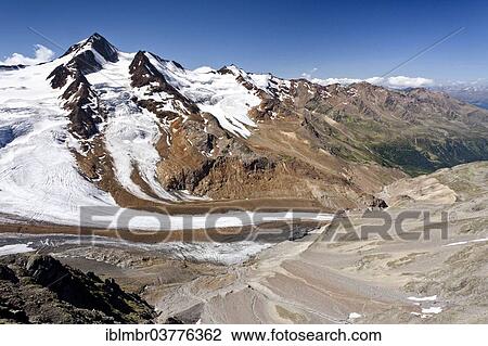 Stock Image - "Richterweg hiking trail, Weisskugel Mountain, overlooking the Langtauferer Valley, Alto Adige, Italy, Europe". Fotosearch