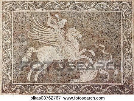 "Rider on a winged horse hunting a lion, floor mosaic made of pebbles, Chochlaki, Archaeological Museum, historic town centre, Rhodes, Island of Rhodes, Dodecanese, Greece, Europe" View Large Photo Image Stock Photo - "Rider on a winged horse hunting a lion, floor mosaic made of pebbles, Chochlaki, Archaeological Museum, historic town centre, Rhodes, Island of Rhodes, Dodecanese, Greece, Europe". Fotosearch