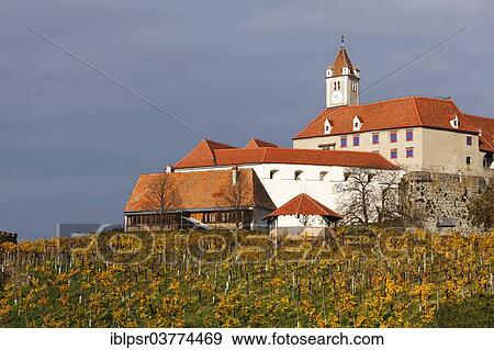 Stock Photo - "Riegersburg Castle in autumn, vineyard at front, Riegersburg, East Styria, Styria, Austria, Europe". Fotosearch