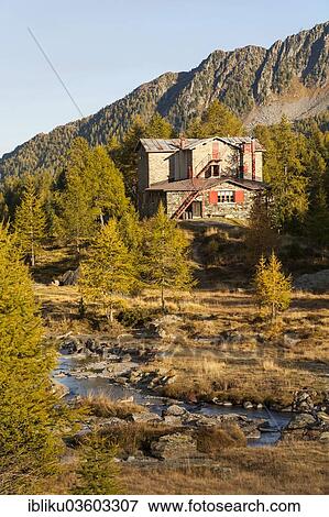 Stock Photo - "Rifugio Bosio mountain hut on the Sentiero Roma high route, Val Airale, Sondrio province, Lombardy, Italy, Europe". Fotosearch